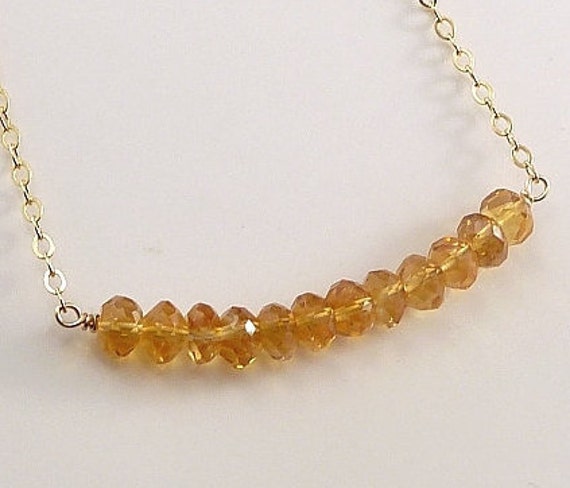 Madeira Citrine Gemstone Bar Necklace 