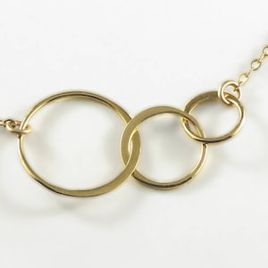 Three 3 link Gold Circle Necklace, Past Present Future, Generations Necklace image 1