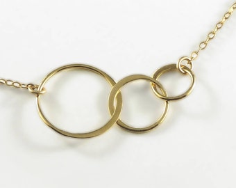 Three 3 link Gold Circle Necklace, Past Present Future, Generations Necklace