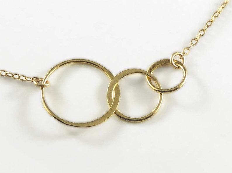 Three 3 link Gold Circle Necklace, Past Present Future, Generations Necklace image 1