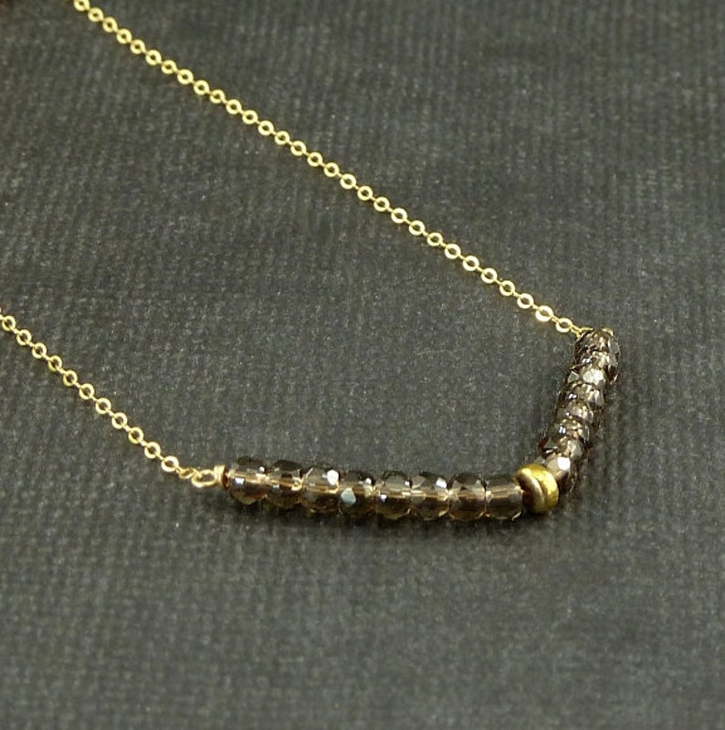 Smokey Quartz Gold Chevron Necklace Geometric Gemstone Necklace Science Jewelry Fashion image 1