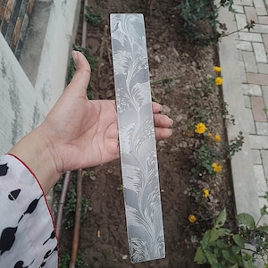 Unique Feather Damascus Steel Billet Bar Knife Making Supplies, 12 in