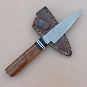 Handmade Damascus Steel Petty Knife: Japanese Paring Knife, Rosewood Handle
