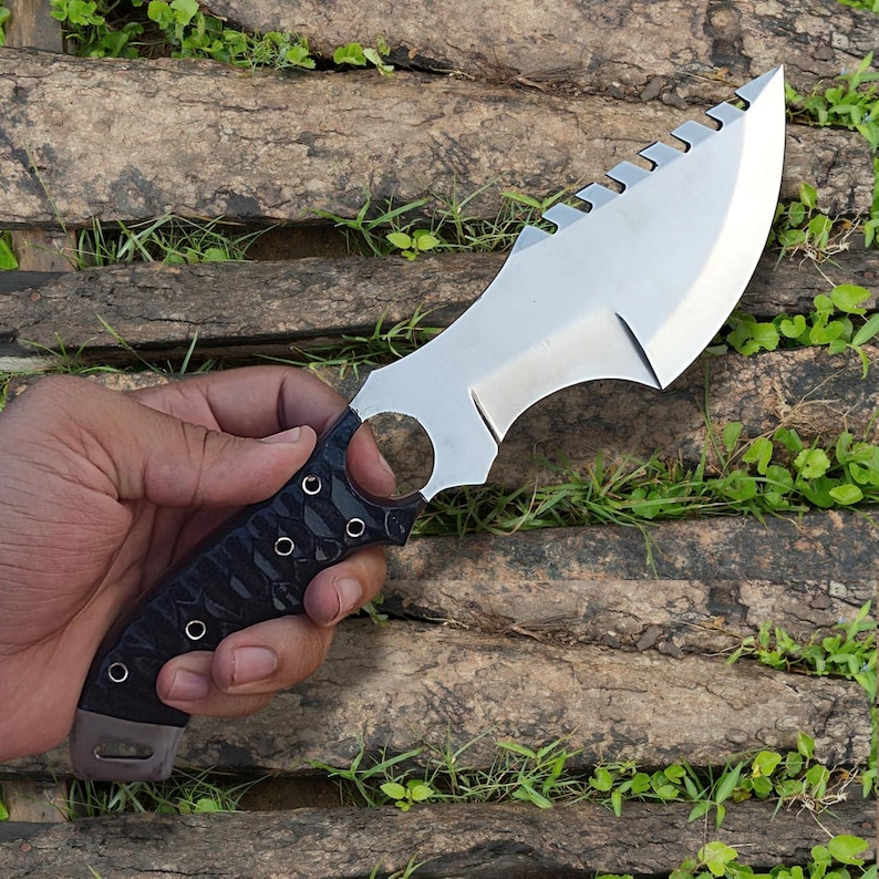 Handmade Tracker Knife, Mirror Polish Steel, Full Tang, Black Micarta Handle, Horizontal Carry Sheath image 1