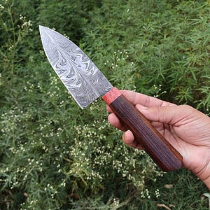 Handmade Kitchen Chef Knife Feather Damascus 5 Inch Blade Cooking BBQ Knife Wedding Present Birthday Gifts for Her
