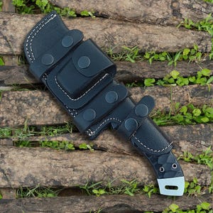 Handmade Tracker Knife, Mirror Polish Steel, Full Tang, Black Micarta Handle, Horizontal Carry Sheath image 4