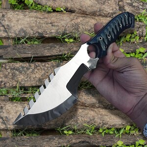 Handmade Tracker Knife, Mirror Polish Steel, Full Tang, Black Micarta Handle, Horizontal Carry Sheath image 2