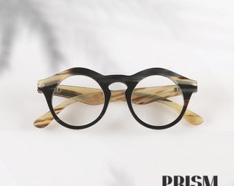 Natural Yak Horn Round Shape Glasses~Vintage Design Optical Frame.Handmade  Eyewear.