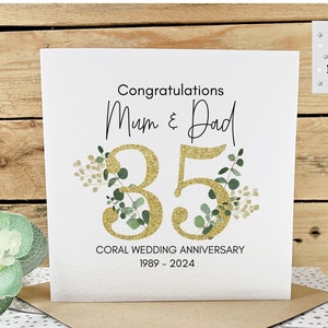 Coral 35th Wedding Anniversary Card, Personalised Coral Wedding Anniversary Card, 35 Year Anniversary, 35 Years Married, Coral Wedding