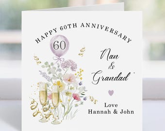Personalised Diamond Anniversary Card, 60th Celebration, Elegant Floral Design