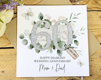 Diamond 60th Wedding Anniversary Card, Personalised Diamond Wedding Anniversary Card, 60th Year Anniversary, 60 Years Married, Diamond Card