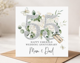 Personalised Emerald Wedding Anniversary Card, Personalised Card, 55th Wedding Anniversary Card, Emerald Anniversary, 55th Anniversary