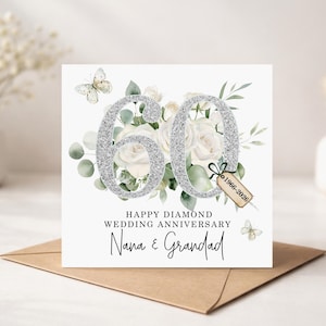 Personalised Diamond Wedding Anniversary Card, 60th Wedding Anniversary Card Mum And Dad, 60 Year Anniversary, 60 Years Married image 1