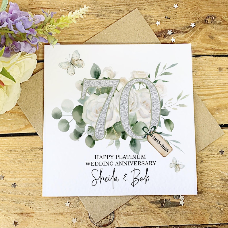 Platinum Wedding Anniversary Card, 70 Years Married, Handcrafted Greetings image 4