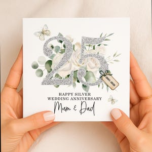 Silver Wedding Anniversary Card, Personalised Card, Silver Wedding Card, 25th Anniversary Card, 25 years Married, Silver Card Gift image 4