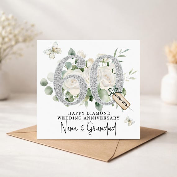 Personalised Diamond Wedding Anniversary Card, 60th Wedding Anniversary Card Mum And Dad, 60 Year Anniversary, 60 Years Married