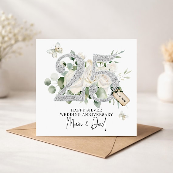 Silver Wedding Anniversary Card, Personalised Card, Silver Wedding Card, 25th Anniversary Card, 25 years Married, Silver Card Gift