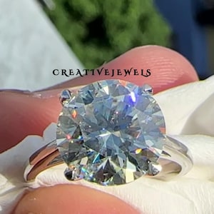 3CT Round Cut Moissanite Ring, Big round cut Engagement Ring For Her, 4-Prong Brilliant Round Cut Solid Ring, 14K White Gold Ring for her .