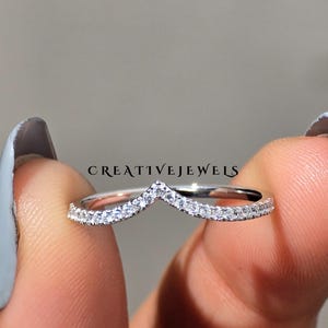 Silver Moissanite Chevron Ring, V Shape Ring, Perfect Matching Band, Stackable Propose Band, Wedding Gift for Her, Daily Wear Ring For Her .