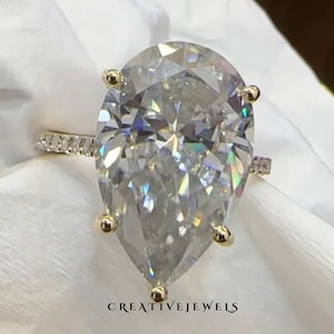 Forever One 5CT Pear Cut Moissanite Solitaire Ring, Elongated Pear Engagement Ring, Unique Wedding Ring 18k Gold Anniversary Gifts Ring .