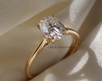 Oval Solitaire Moissanite Engagement Ring, 14K Solid Gold 2.5CT, 4-Prong Promise Ring