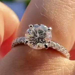 2CT Round Cut 8mm Moissanite Ring, pave set Engagement Ring for her, 4-Prong Brilliant Round Cut Solid 14K White Gold Ring, anniversary gift
