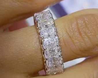 6x3MM Radiant Cut Moissanite Eternity Wedding Band / Travel Wedding Band / Statement Band / Moissanite Wedding Band In 14K-18K White Gold