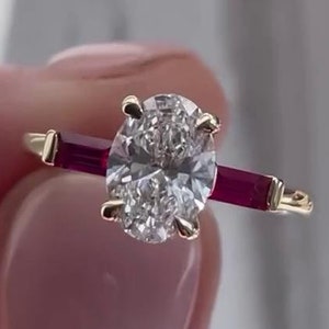 Oval Cut 2 CT Moissanite Three Stone Engagement Ring For Her, Three Stones Wedding Ring, Oval Cut Ring, Bridal Anniversary Ring Gifts Her .