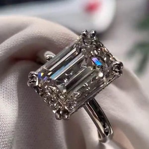 4CT Emerald Cut Moissanite Solitaire Ring Verlovingsring, 4-Prong Ring, Solid Gold Ring, Emerald Solitaire Ring, Promise Ring, Voorstelring