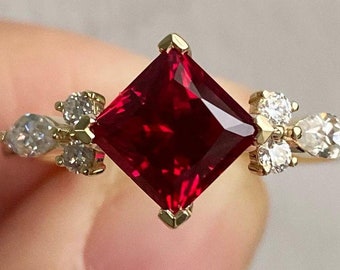 2 Ct Princess cut ruby engagement ring, Unique white gold moissanite bridal ring, marriage ring, Twist promise ring, Anniversary ring