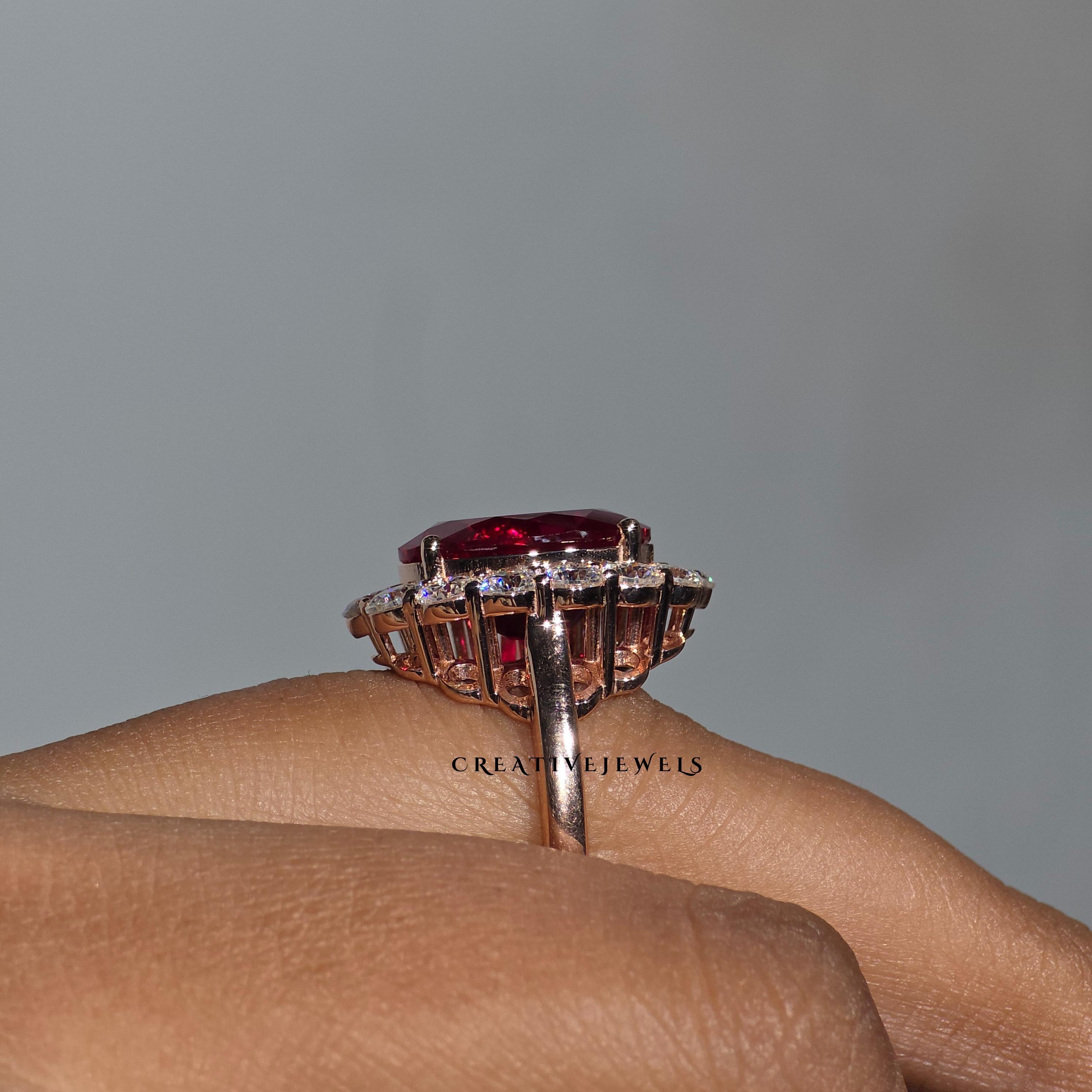 Lab Created 6CT Red Ruby Oval Cut Gemstone Ring, Floral Cluster Halo ...