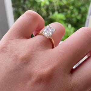 4.5Carat Radiant Moissanite Engagement Ring, 14k Gold Anniversary Ring, Elongated Radiant Cut  Wedding Ring, 4 prong Studded Band Ring  .