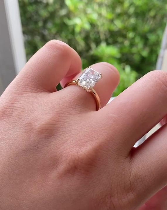 Radiant Moissanite Engagement Ring, 14k Gold Anniversary