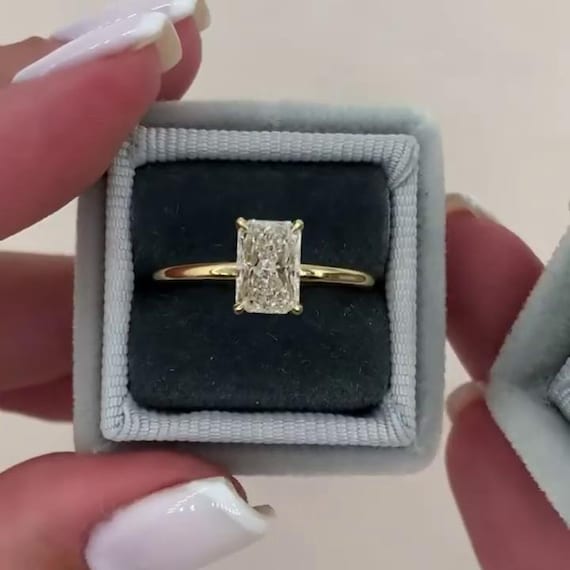 Radiant Moissanite Engagement Ring for Her, 14k Gold