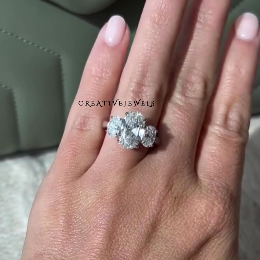 4 CT Three Stone Oval Cut Moissanite Engagement Ring Oval Cut Three ...