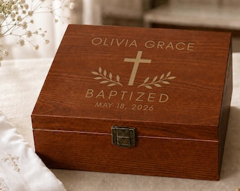 Personalized Baptism Keepsake Box, Engraved Wooden Memory Box for Baby, Christening Gift, Godchild Religious Gift