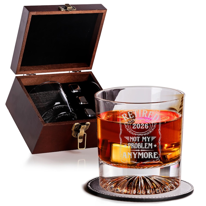 Retirement Gift, Retired 2025 Whiskey Glass, Funny Retirement Gift for Men, Not My Problem Anymore Glass, Engraved Whiskey Glass image 9