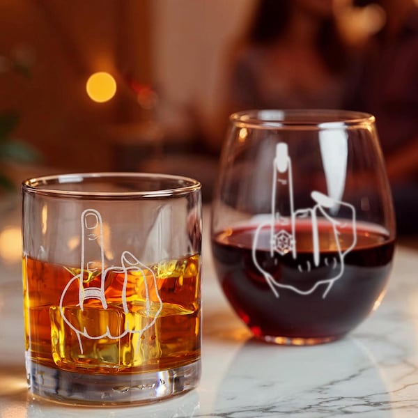 Couple Matching Glass Set, Ring Finger Whiskey & Wine Glasses Set of 2, Wedding Gifts, Engagement Gift, Bride and Groom Gifts, Couple Gift