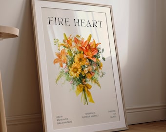 Aelin Fireheart Floral Art Print | Throne of Glass Gift