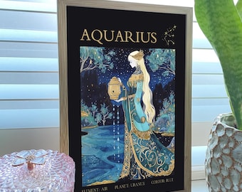 Aquarius Gift | Aquarius Poster | Aquarius Wall Art Print | Zodiac Wall Art | Fantasy Art | Astrology Gift for Her
