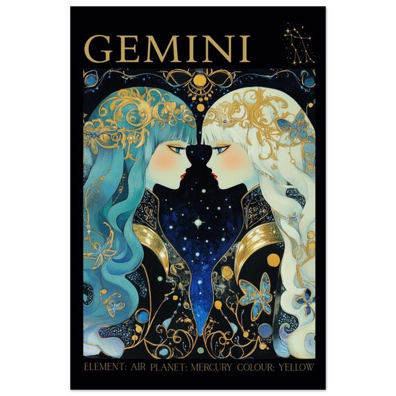Gemini Goddess Print: Dark Fantasy Zodiac Wall Art - Etsy