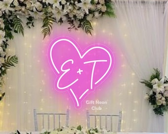 Custom Initials Heart Neon Sign – LED Couple Name Sign for Wedding Ceremony, Reception, or Photo Booth – Romantic Backdrop Light