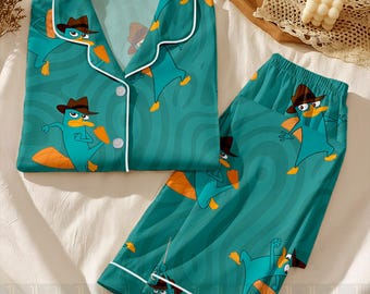 Perry Unisex Satin Pajamas Set, Spooky Season Pajamas , Long Sleeve And Short Styles