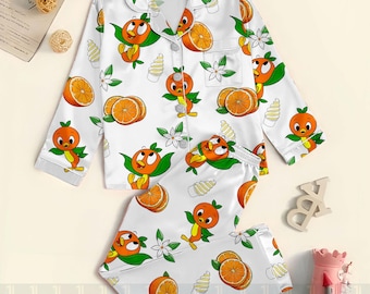 Orange Bird Unisex Satin Pajamas Set, Spooky Season Pajamas , Long Sleeve And Short Styles