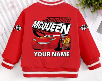 Custom Name Kids Lightning McQueen Kids and Youth Baseball Jacket, Aldult Unisex Varsity Baseball Jacket