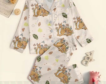 Bambi Mom Fall Autumn Unisex Satin Pajamas Set, Spooky Season Pajamas , Long Sleeve And Short Styles