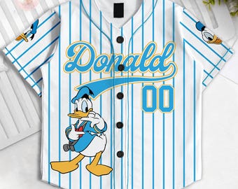 Camiseta de béisbol del Pato Donald con nombre y número personalizados para niños y jóvenes, camiseta de béisbol universitaria unisex para adultos, vacaciones de verano en Disneyland