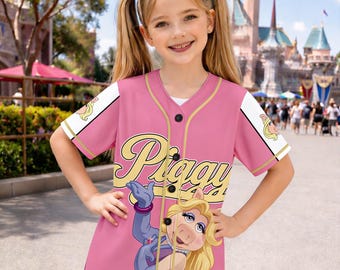 Maillot de baseball drôle de dessin animé Miss Piggy, chemise de fan de sport glam diva, vacances d'été