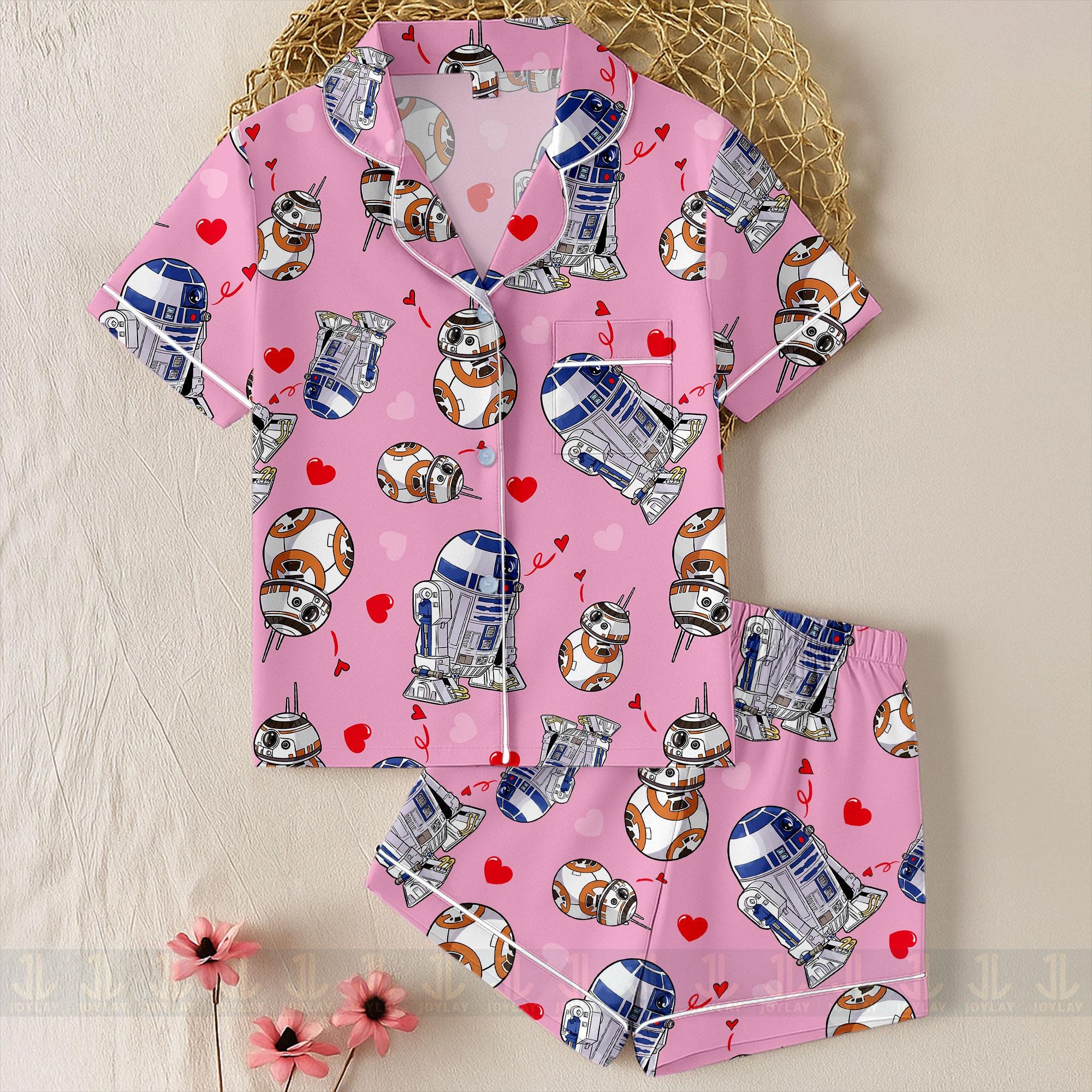 Discover BB8 R2D2 Droid Valentine Heart Unisex Pajamas, Retro Star Wars Valentnes Couple Pajamas
