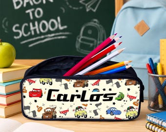 Personalized Lightning McQueen Friend Pencil Case, Custom Name Race Car Pen Pouch, Back To School Gift